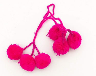 Fuchsia Pink Beaded Pom-Pom Tassels Latkan, Pompom Decorations, Pom poms